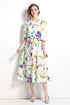 Runway Fashion Enchanting Floral Print, Hollow out Lace, Ruffled, Belted, Party, Holiday Women's Dress